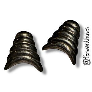 Sterling Silver Earrings – Mexico TM-8 Mark – Sculptural Ribbed Design